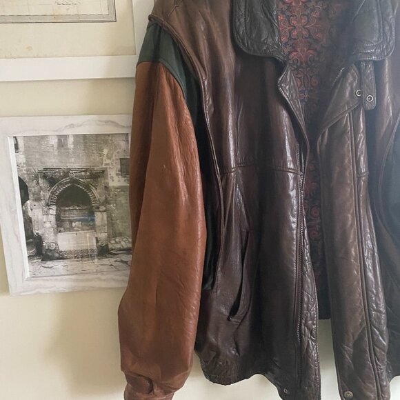 Cool oversized 90's leather jacket - caramel brown - Picture 4 of 6